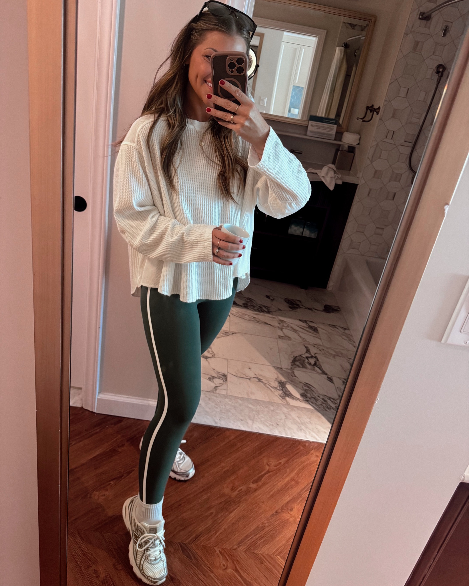 Don’t miss out on this new style in my ALL-TIME fave ride-or-die leggings from AMAZON 👏🏻 I’m wearing the XS. These do NOT budge when I workout, plus they look cute worn out too. This new stripe style looks like high end Alo but they’re a fraction of the cost! They feel absolutely incredible — like my $$ Abercrombie leggings that are like a smooth second skin.. yet still thick enough to suck everything in and conceal cellulite. Seriously THE BEST! 