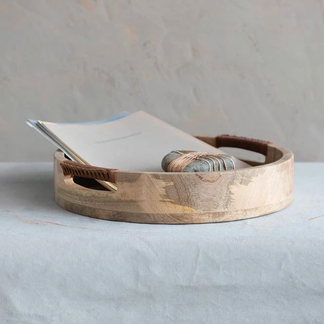 Burton Wood Tray with Leather Handles | Pepper + Vetiver