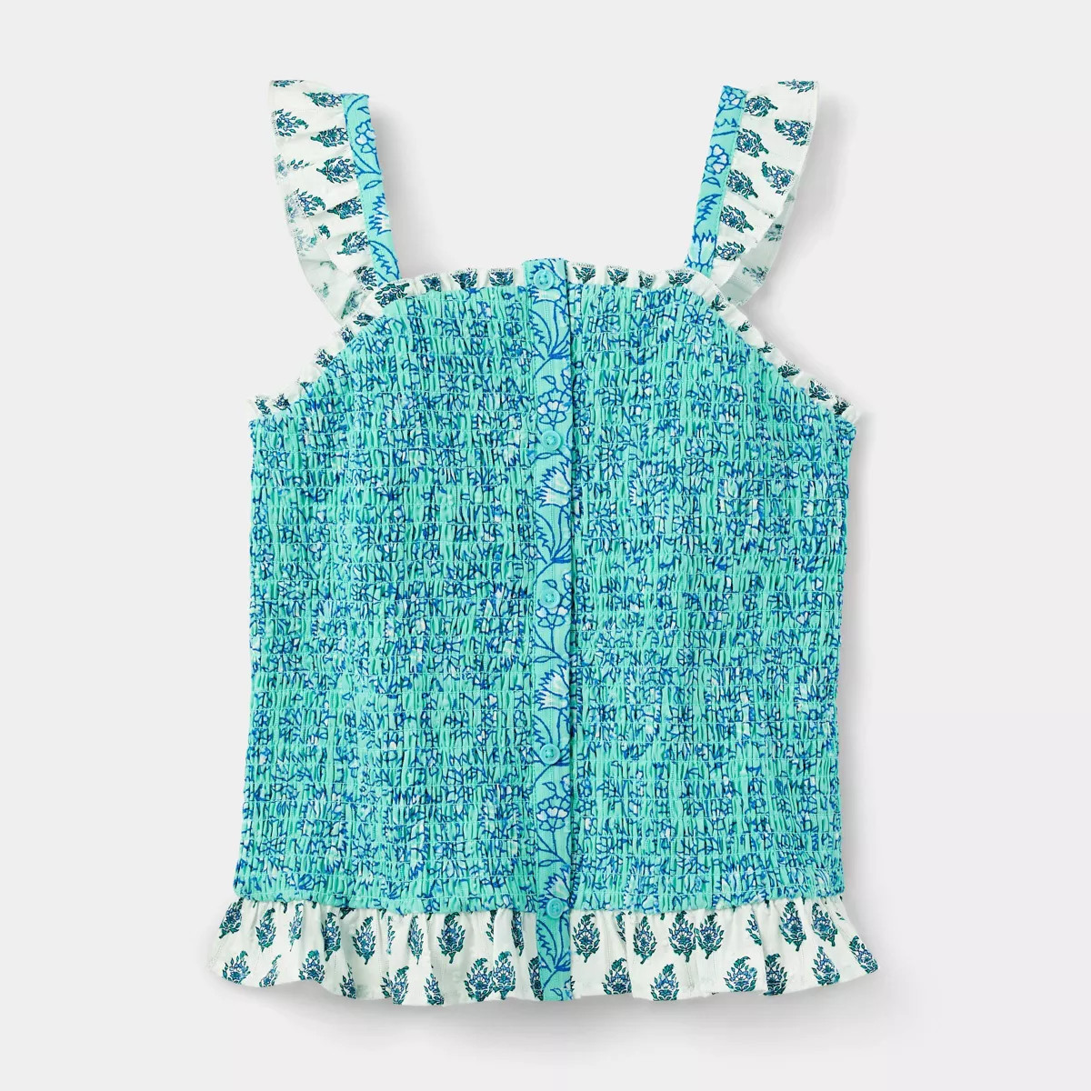 Girls' Adaptive Garden Floral Smocked Tank Top Teal - Roller Rabbit x Target  L | Target