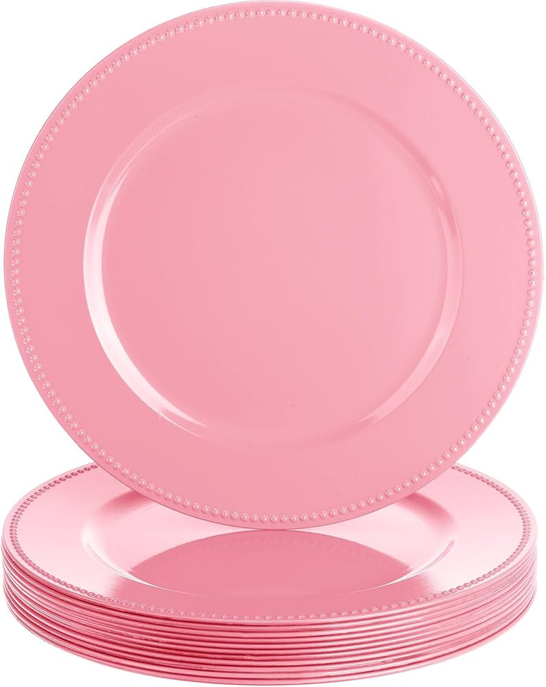 Gerrii 12 Pcs Metallic Bead Charger Plates 13 Inch Plastic Round Charger Plates Bulk Wedding Bead... | Amazon (US)