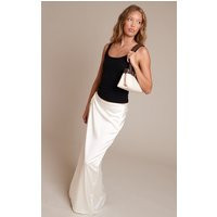 Cream Satin Wrap Detail Chiffon Maxi Skirt, White | PrettyLittleThing UK