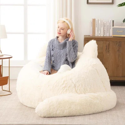 Modern Whimsical Style Cat Shaped Bean Bag Chair, Soft Faux Rabbit Fur Lazy Sofa with Detachable Tail Pillow for Adults & Kids | Wayfair North America