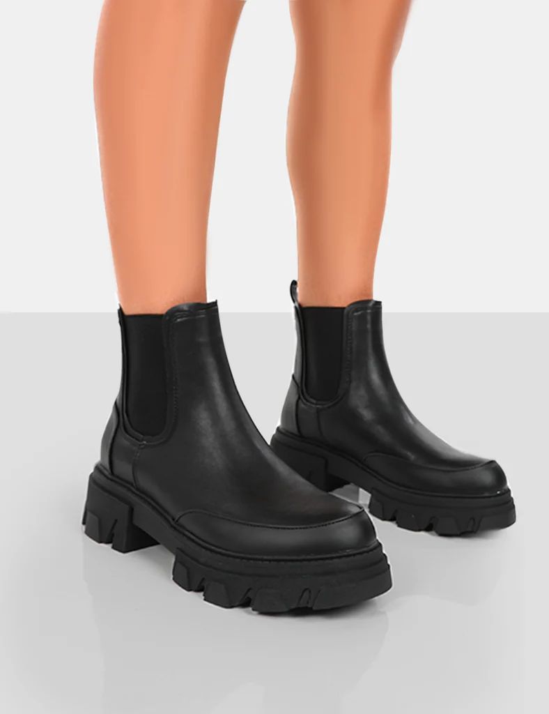 By Midnight Black Pu Chunky Sole Chelsea Boots | Public Desire