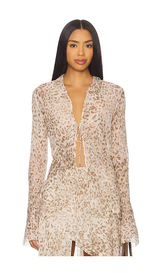 Feline Tie Blouse in Faded Leopard | Revolve Clothing (Global)