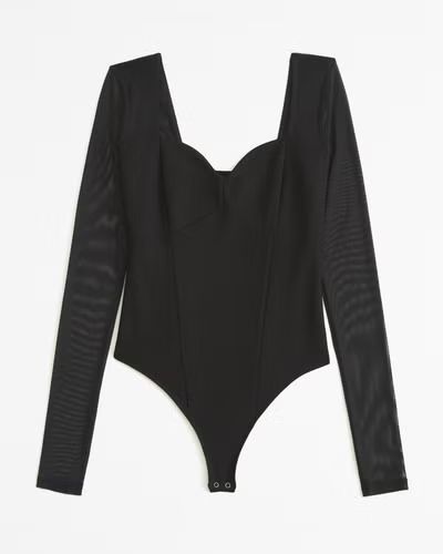 Long-Sleeve Mesh Crepe Sweetheart Bodysuit | Abercrombie & Fitch (US)