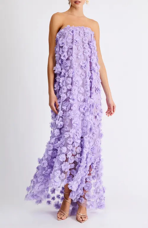 HELSI Athena Floral Appliqué & Sequin Strapless Gown in Lavender at Nordstrom, Size Medium | Nordstrom