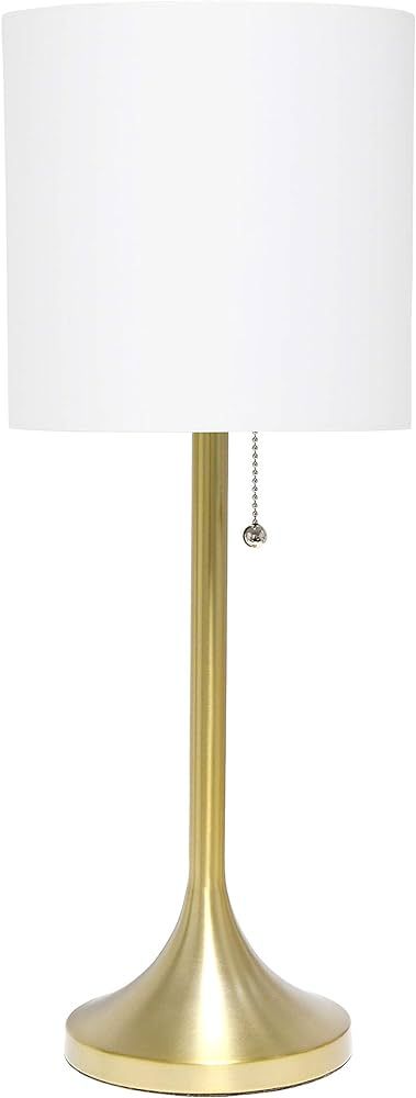 Simple Designs LT1076-GDW Tapered Fabric Drum Shade Table Lamp, Gold and White | Amazon (US)