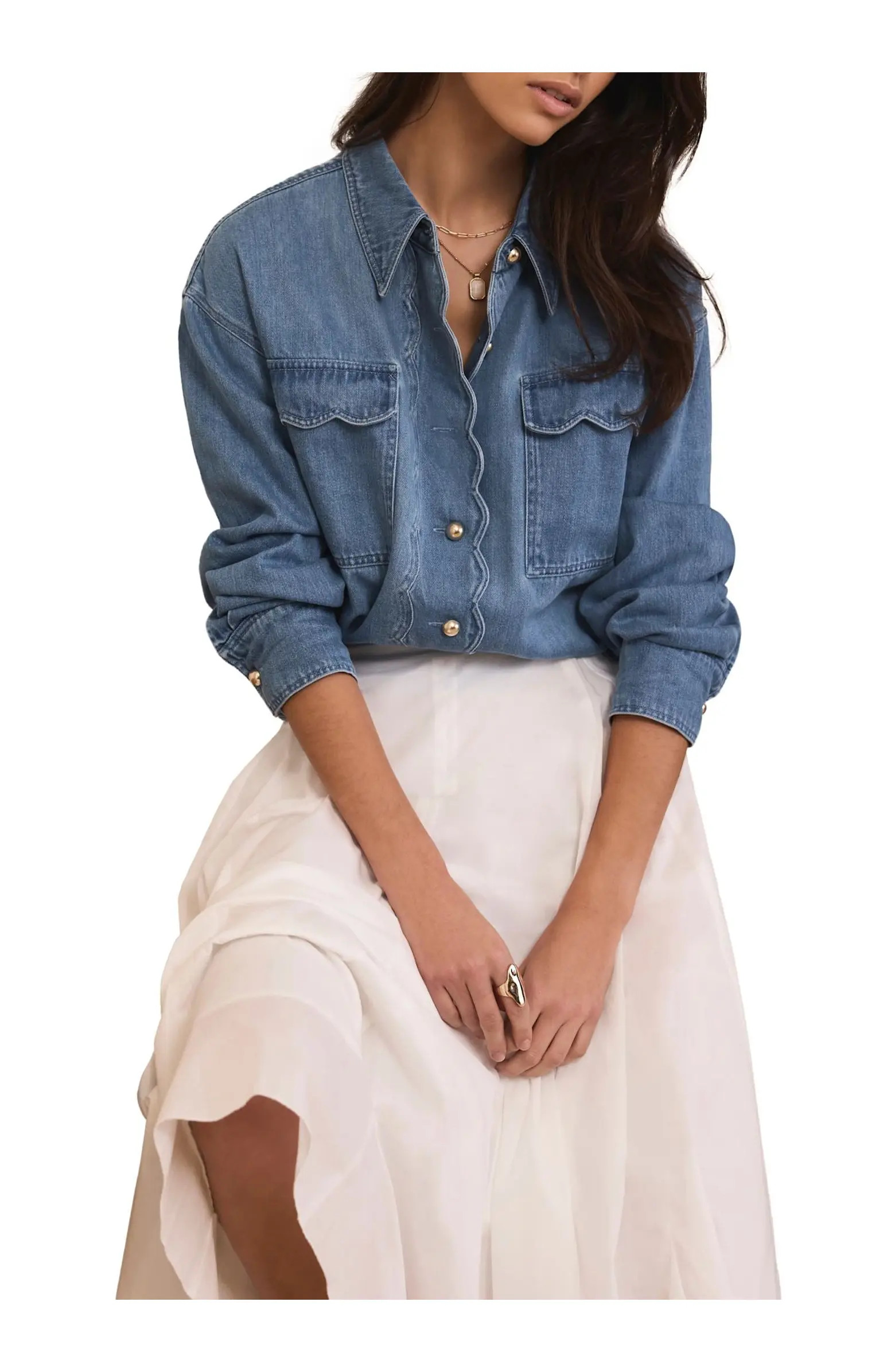 MINT VELVET Denim Scallop Shirt | Nordstrom | Nordstrom