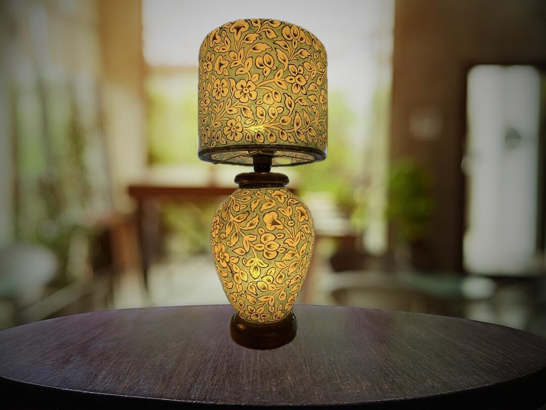 Handcrafted Camel Skin Table Lamp Artisan Floral Design Elegant Home Décor Light - Etsy | Etsy (US)