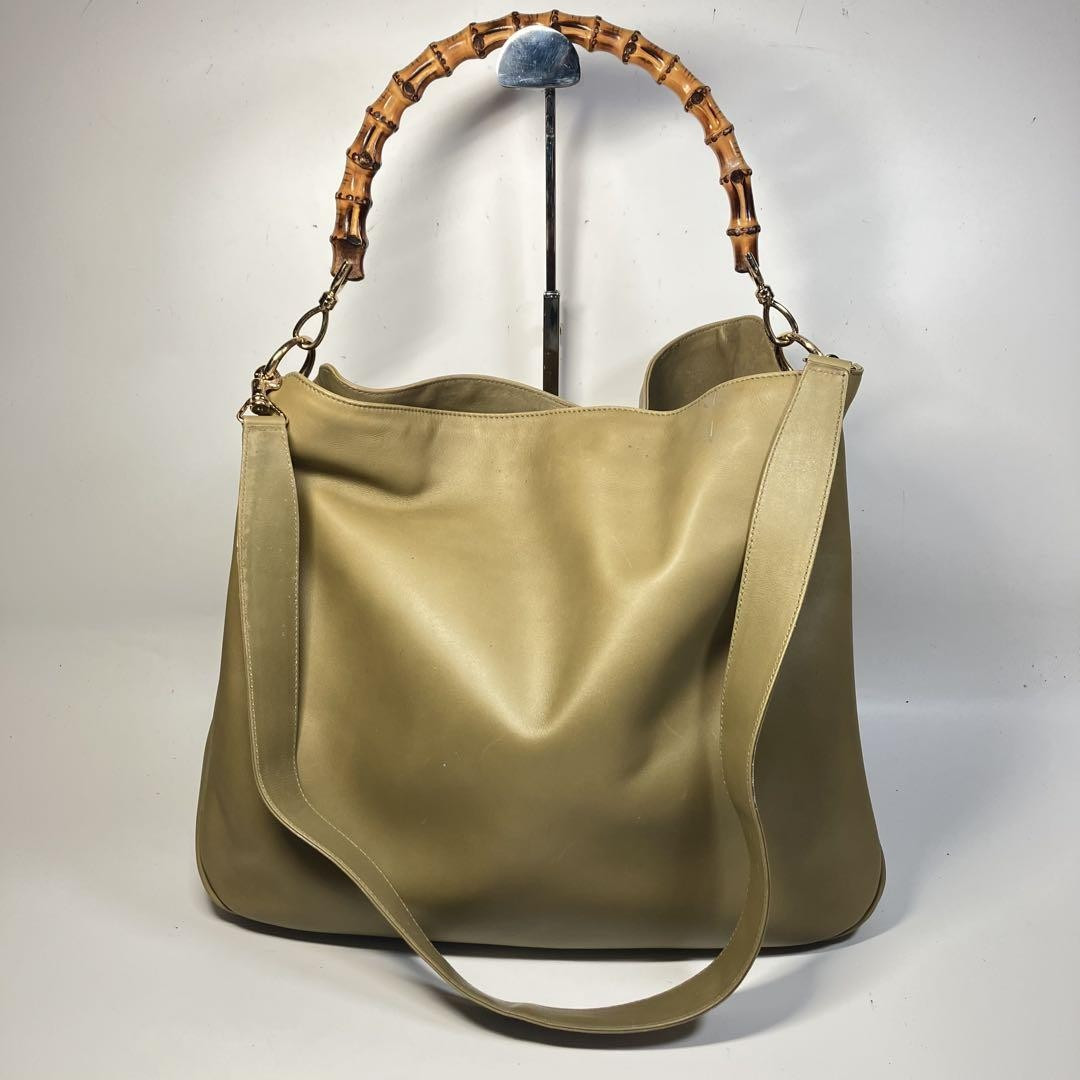 Gucci 2way Shoulder bag Hand Khaki Brown Bamboo Leather Gold hardware Vintage | eBay US