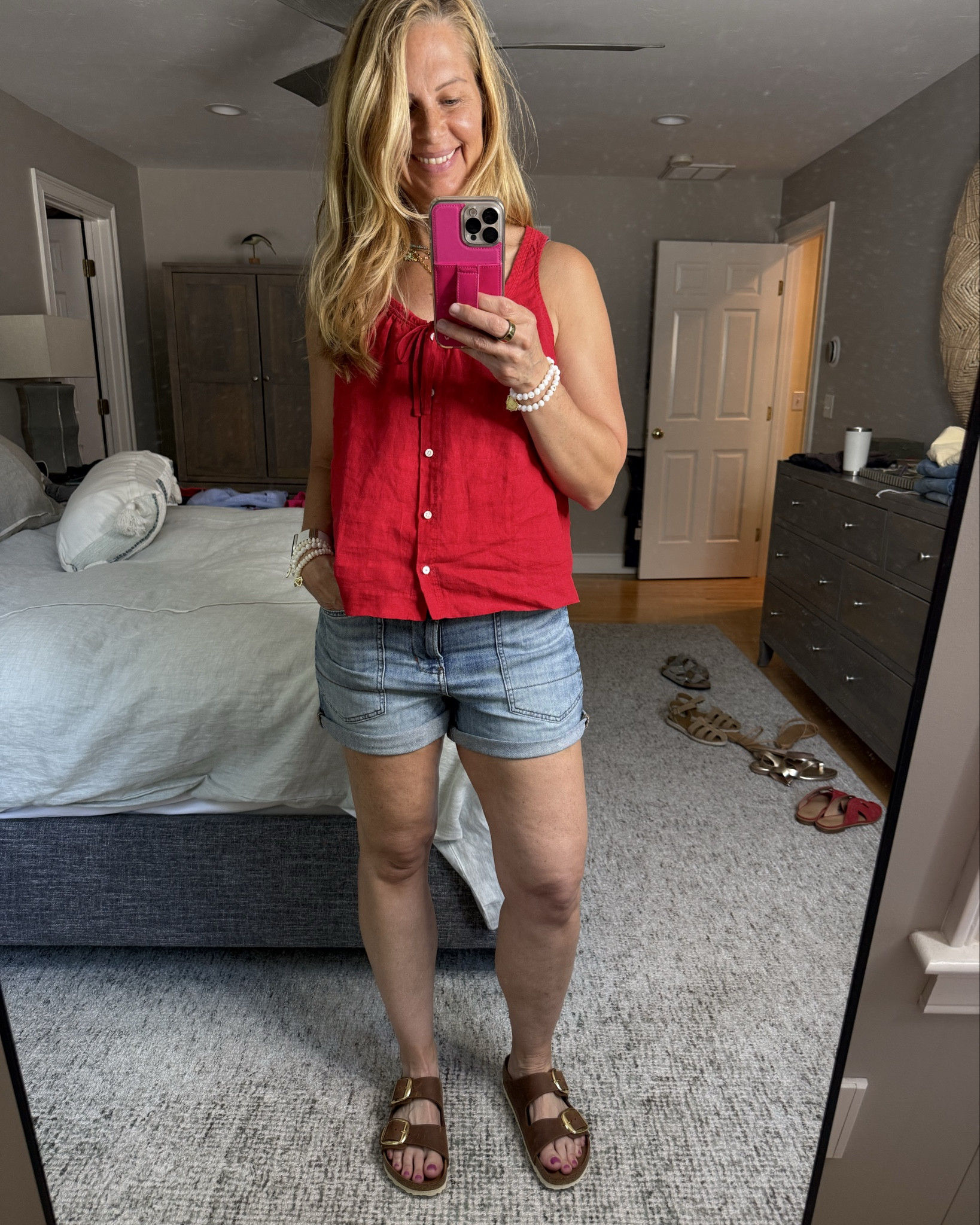 Summer outfit of the day!  Love the Anthropologie shorts from Pilcro and the red linen tank from Evereve it’s a win! True to size for all.  

#LTKU #LTKOver40 #LTKStyleTip