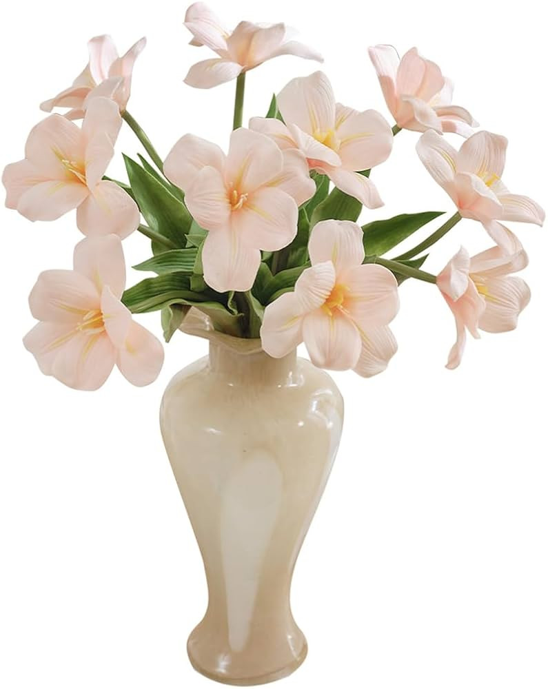 TINGE TIME 10pcs Fake Flowers, 15.3" Blooming Tulips Artificial Flowers,Real Touch Tulips for Val... | Amazon (US)