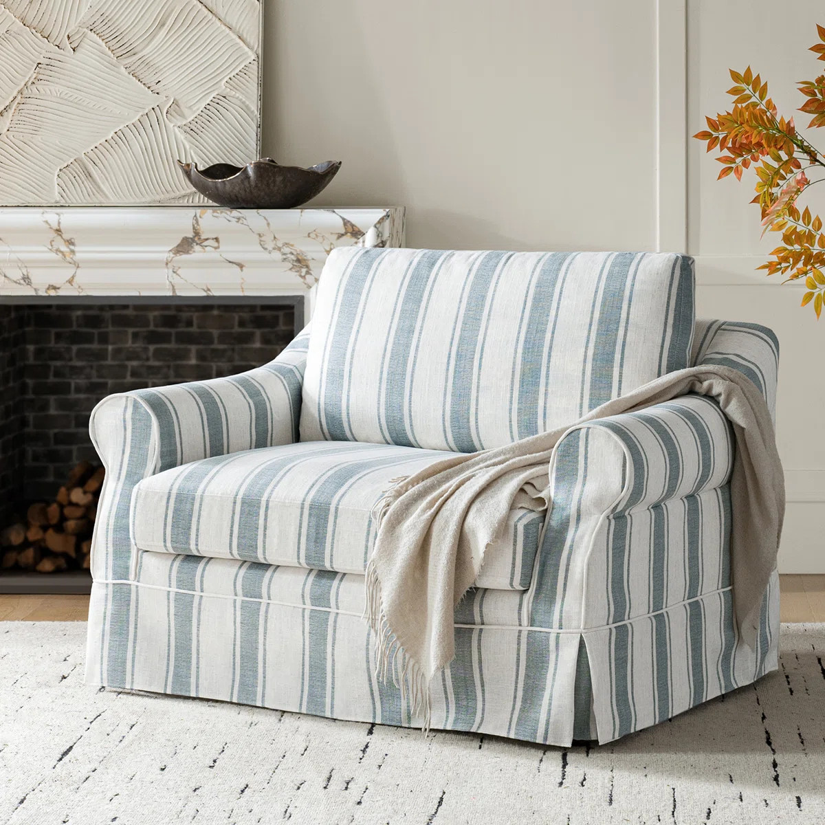 Estevan 37"W Farmhouse Slipcovered Oversized Armchair with Feather Blended Cushion | Wayfair North America