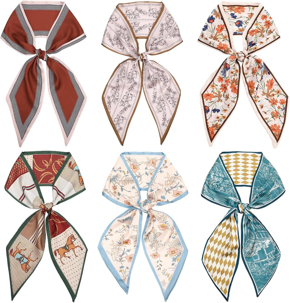 JATEBI 6 PACK Head Scarf Hair Neck Printed Scarves Women Purse Bag Scarf for Handbags Silky Long ... | Amazon (US)
