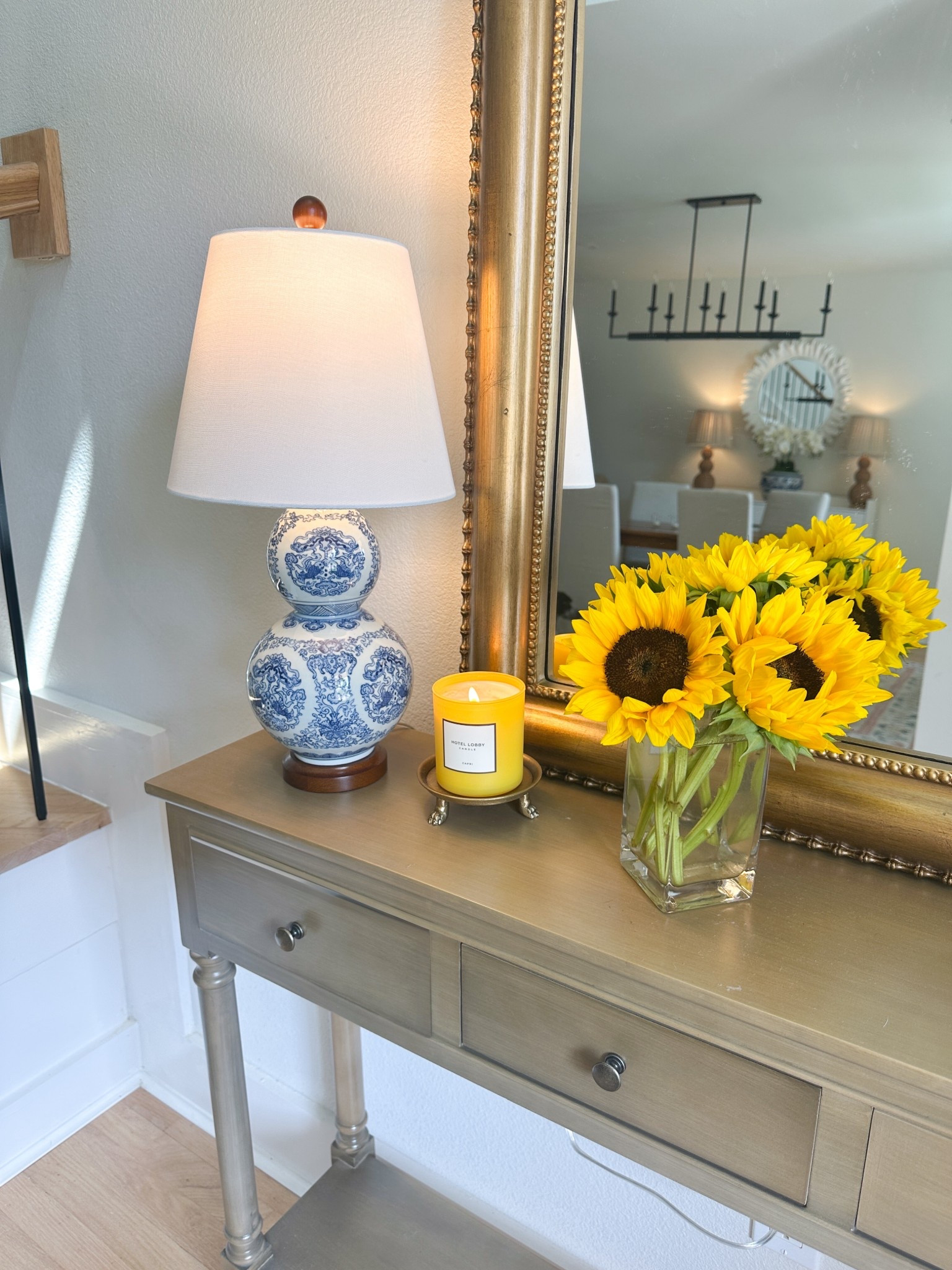 Happy entry way! Lamp is from HomeGoods!