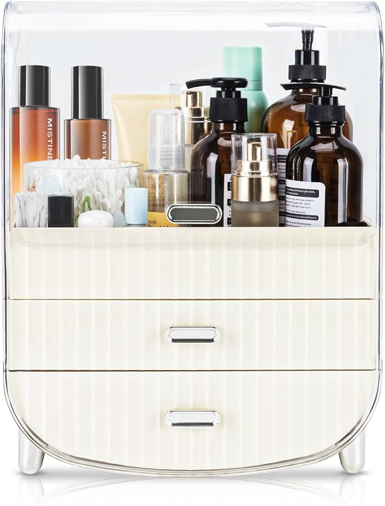 VUSIGN Makeup Organizer, Cosmetics Skincare Organizers with 3-Layer Storage Box and Transparent C... | Amazon (US)