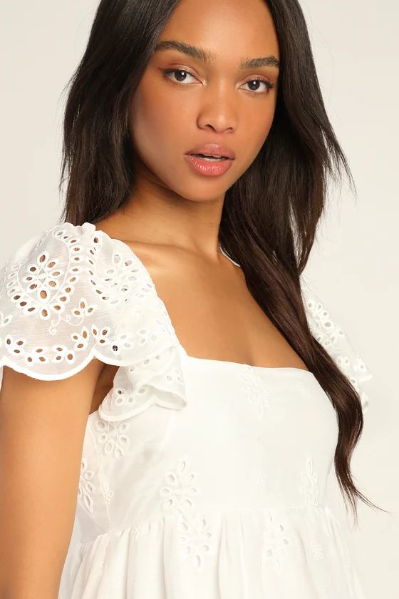 Parisian Perfection White Embroidered Flutter Sleeve Mini Dress | Lulus (US)