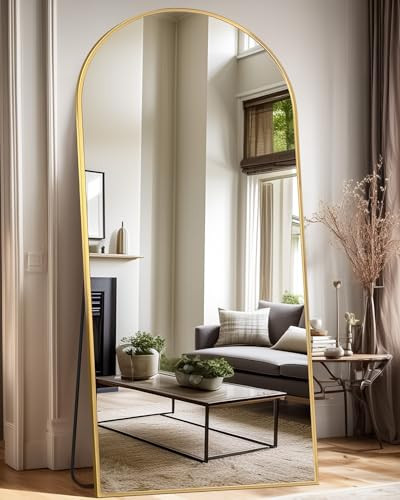 Suidia Full Length Mirror, 71"x32" Floor Standing Mirror Freestanding, Full Body Mirrors with Stand for Bedroom, Hanging Mounted for Living Room Cloakroom, Gold, Arched Style | Amazon (US)