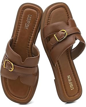 UBFEN Women's Square Toe H-Strap Slide Sandals Trendy Comfortable Summer Flat Sandals for Casual,... | Amazon (US)