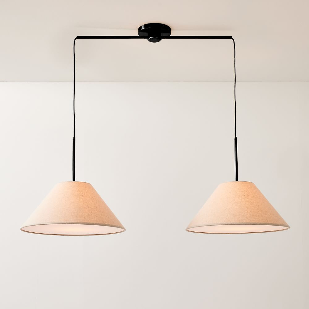 Sculptural 2-Light Pendant, Fabric Cone 18&amp;quot; Natural, Antique Bronze, 18&amp;quot; | West Elm (US)