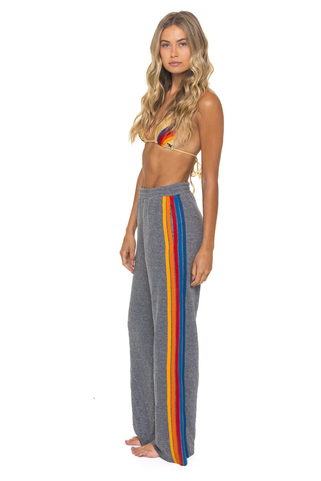 5 STRIPE WIDE LEG POCKET SWEATPANTS - HEATHER GREY | Aviator Nation