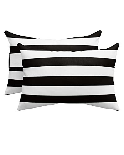 Outdoor Pillow for Chaise Lounge Chair, Simple Stripe Black and White Waterproof Headrest Pillow Lumbar Pillows with Insert & Adjustable Elastic Strap for Beach, Poolside, Patio, Office (2 Pack) | Amazon (US)