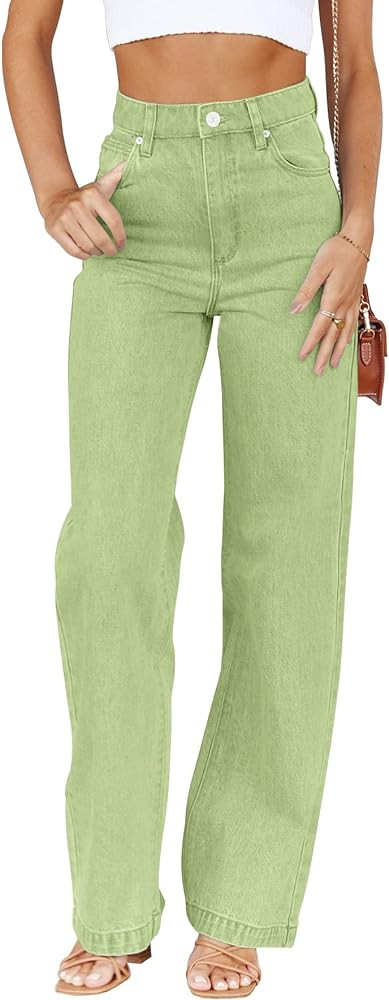 PLNOTME Women's High Waisted Jeans Boyfriend Baggy Straight Leg Casual Denim Pants | Amazon (US)