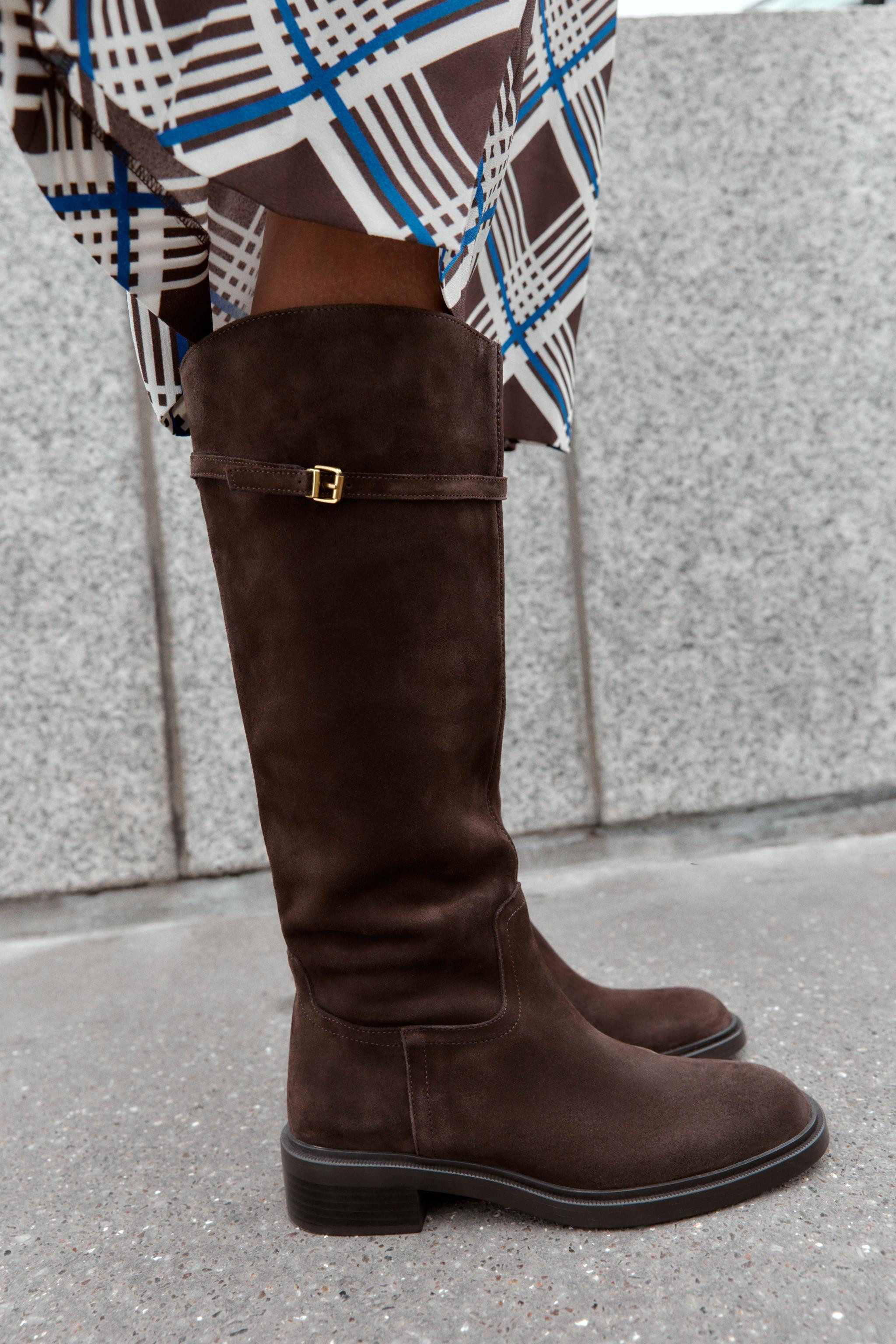 FLAT SPLIT SUEDE RIDING BOOTS | Zara US