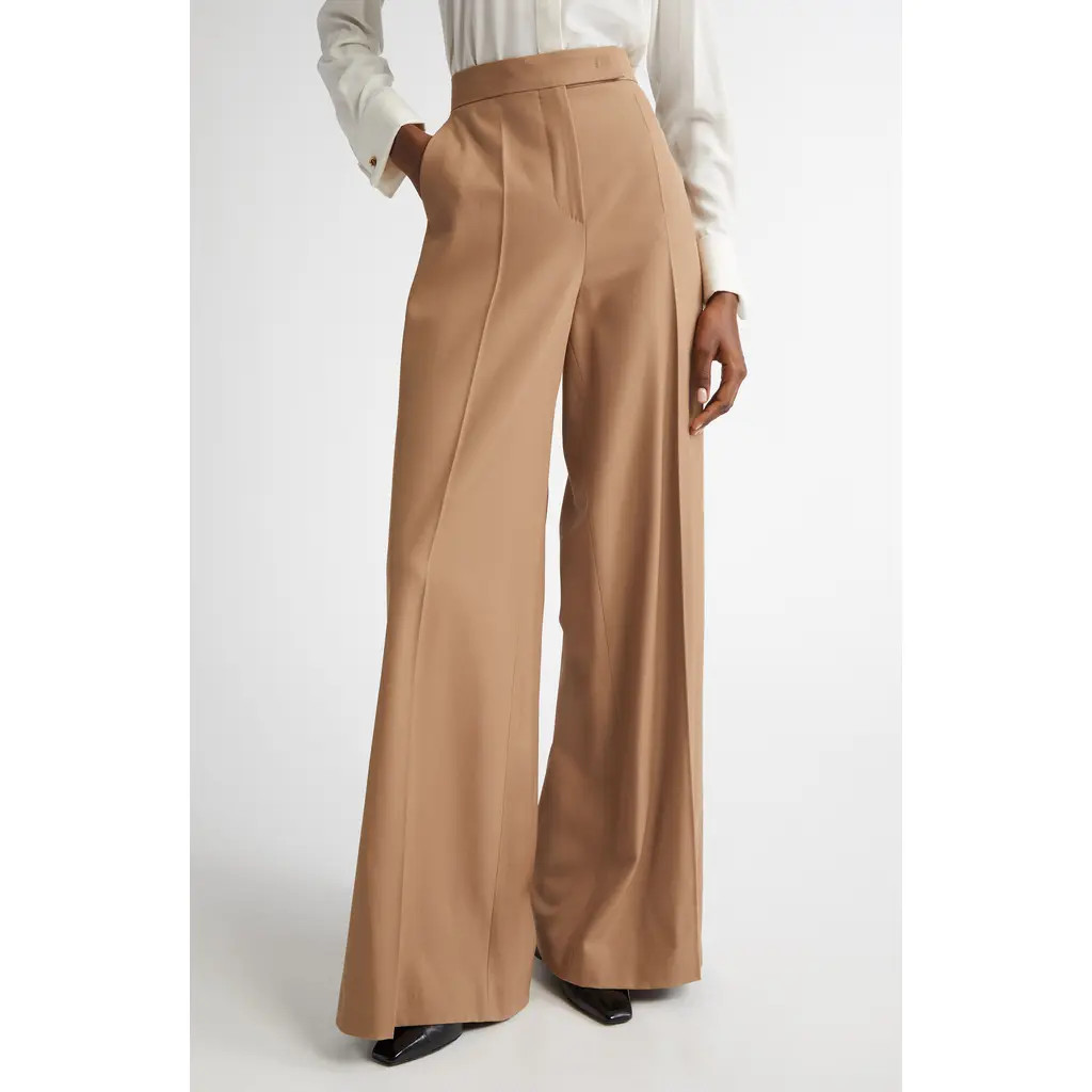 Max Mara Ninfa Virgin Wool Ultra Wide Leg Pants in Camel at Nordstrom, Size 4 | Nordstrom