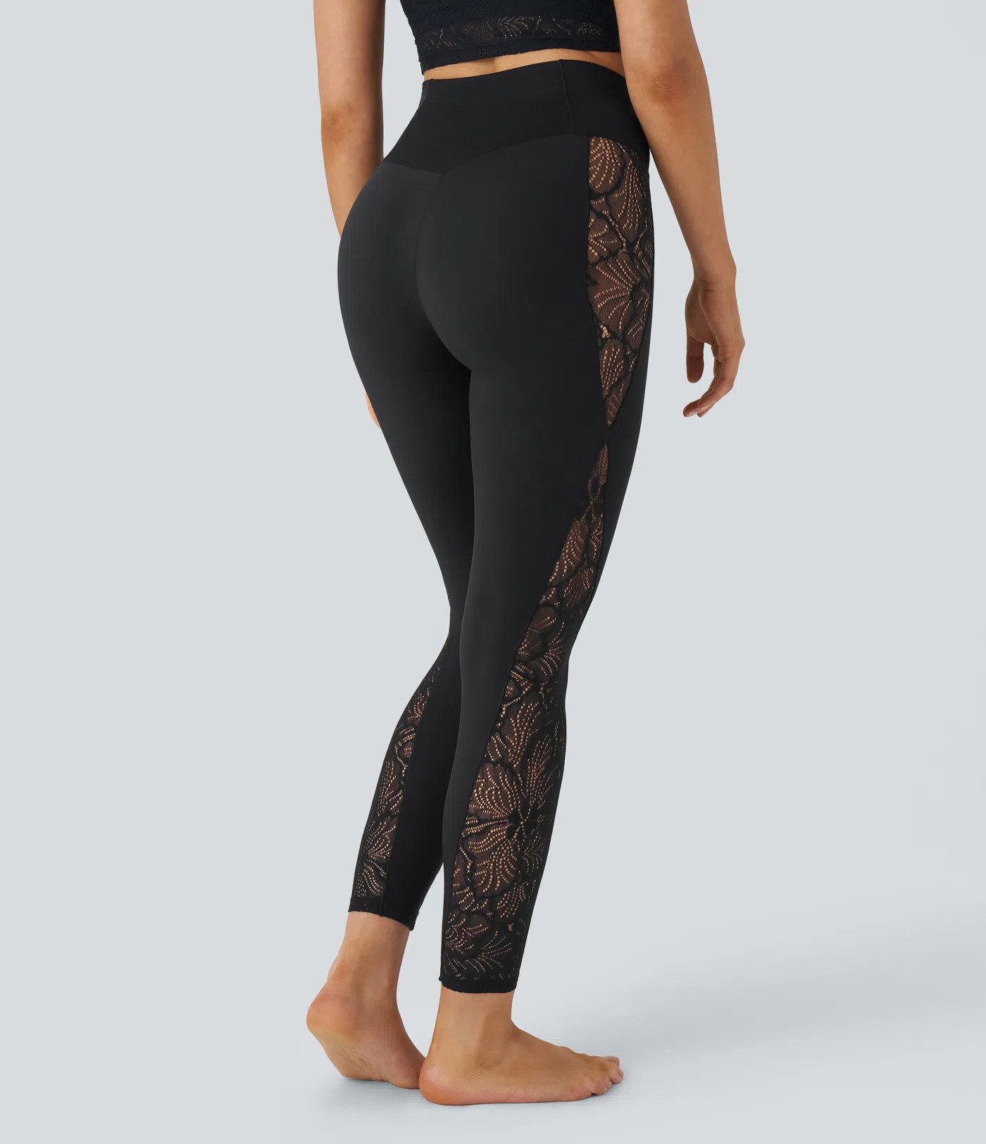 SoftlyZero™ High Waisted Crossover Contrast Lace Pocket Yoga Leggings-UPF50+ | HALARA