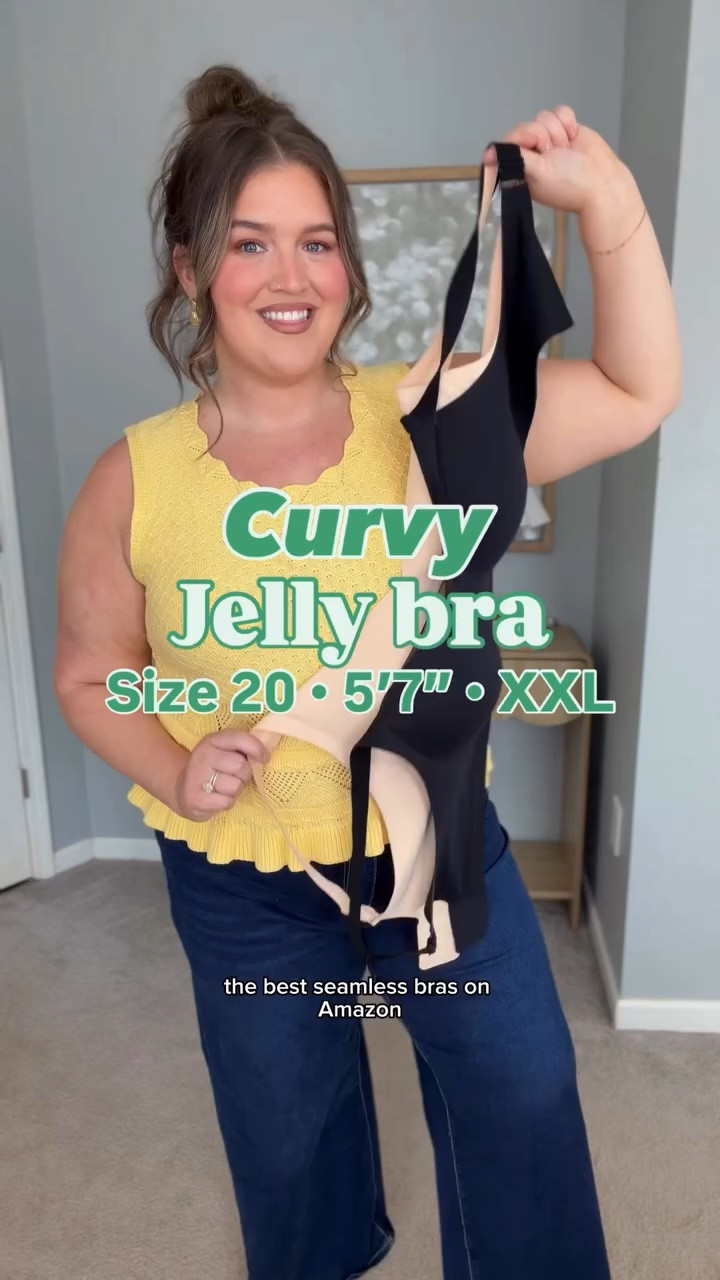 The best curvy girl approved jelly bras from Amazon 👀🙌🏼 Deep v style is my everyday fave + the mesh crossover is my comfy date night option! Wearing a size XXL 
Casual outfits for summer, crochet top, dark wash jeans, sandals, striped maxi dress

#LTKgrwm #LTKootd #LTKPlusSize