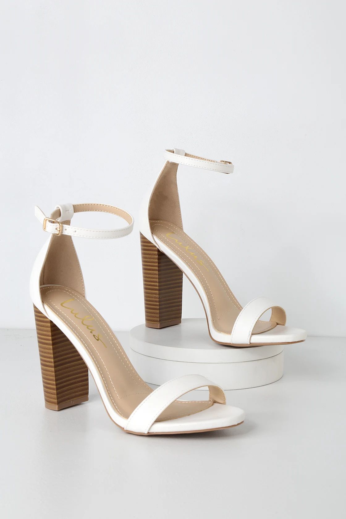 Taylor White Stacked Ankle Strap Heels | Lulus (US)