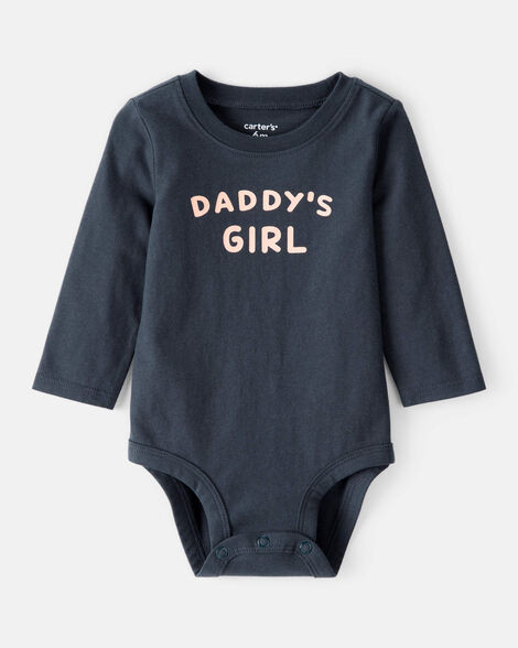 Baby Girl "Daddy's Girl" Cotton Long-Sleeve Graphic Bodysuit - Navy Blue | Carter's Inc