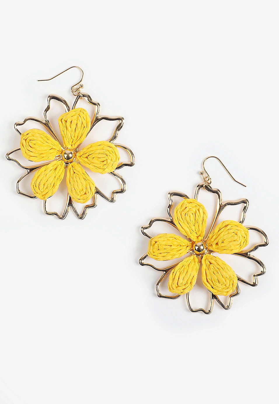Gold And Yellow Floral Raffia Drop Earrings | Maurices