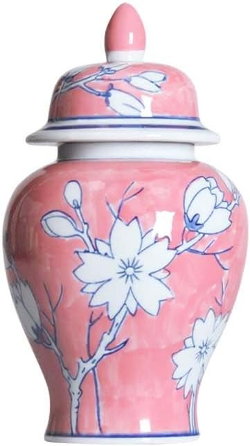 Pink Floral Ceramic Ginger Jar with Poetry Design, Hand-Painted White Blossoms on Pink Background... | Amazon (US)