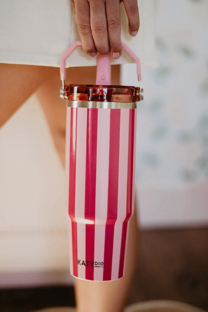 Pink and Wine Striped 30 Oz Cabana Tumbler | Katydid