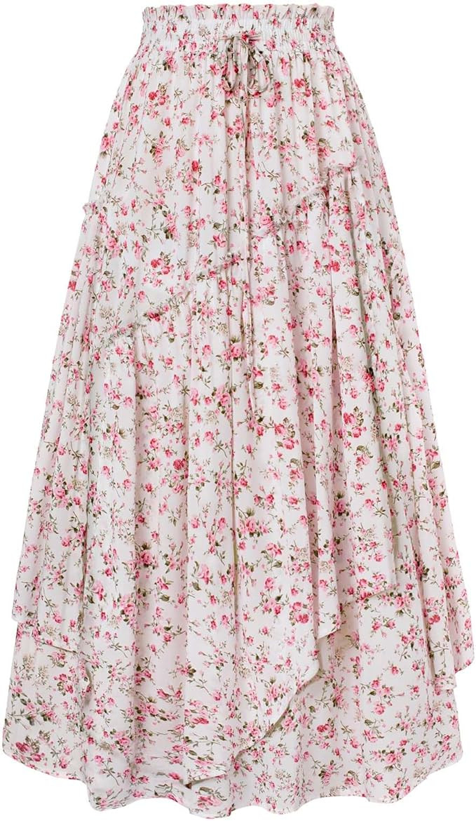 Scarlet Darkness Women Floral Print Boho Skirt Elastic High Waist Long Maxi Skirts with Pockets | Amazon (US)