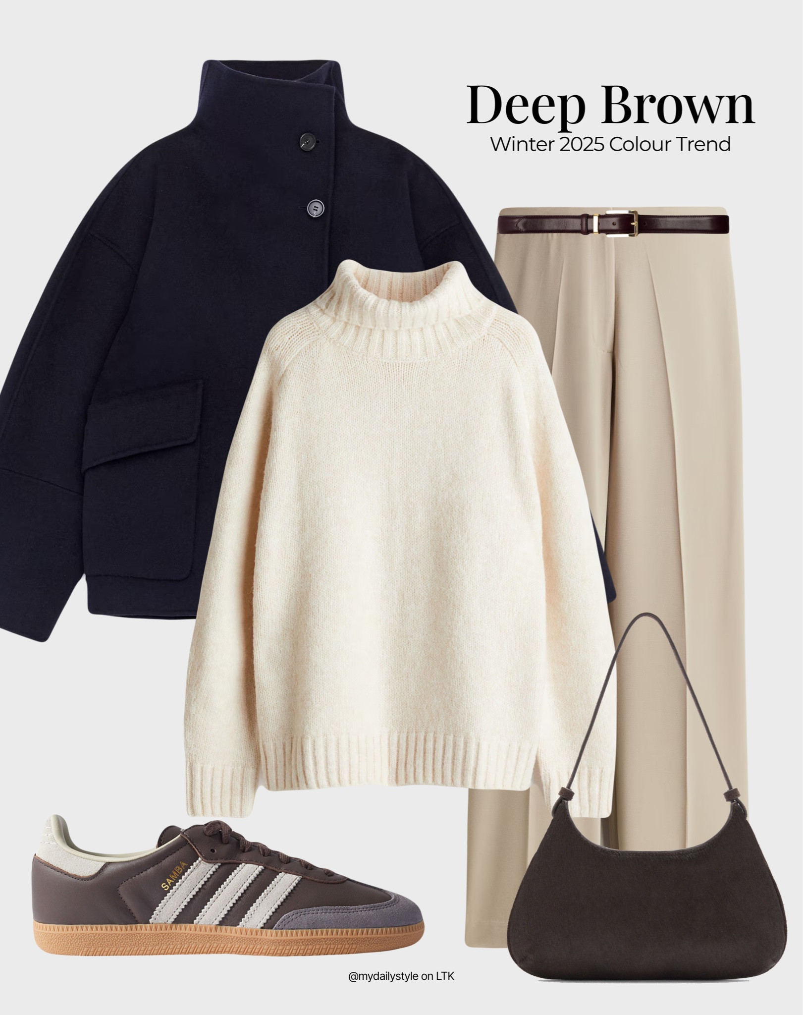 Chocolate brown + navy blue colour combination for winter season 🤎

Check out more styling ideas in my profile. 

Tags: chocolate brown, deep brown, brown shade, brown tones, beige, pantone color 2025, mocha, winter style, winter outfit, winter look, winter fashion, easy styling, simple everyday look, chic & basic outfit, Parisian look, casual outfit, capsule wardrobe, office look, brunch style, high street, wool coat.


#LTKwinter #LTKbag #LTKstyletip