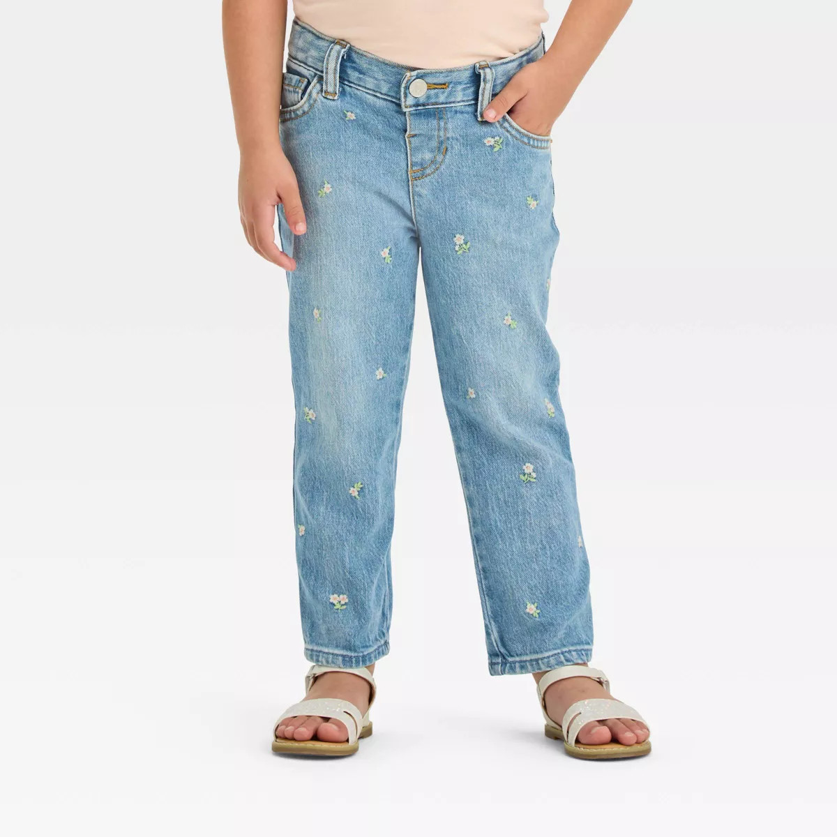 Toddler Girls' Embroidered Denim Pants - Cat & Jack™ Blue | Target