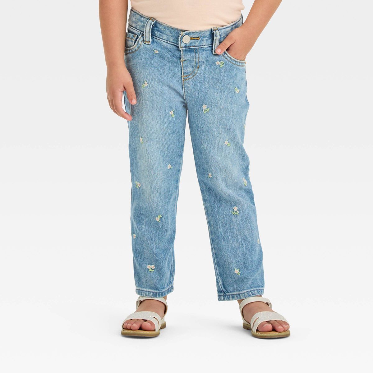 Toddler Girls' Embroidered Denim Pants - Cat & Jack™ Blue | Target