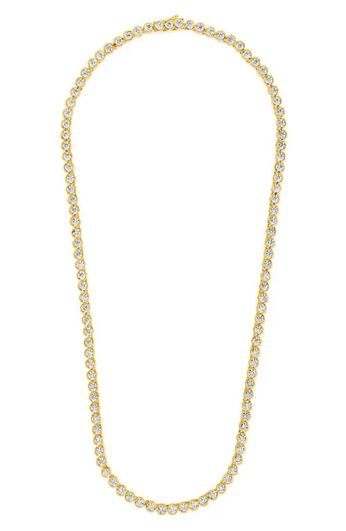 Sterling Forever Helene Bezel Cubic Zirconia Tennis Necklace in Gold/white at Nordstrom, Size 18 | Nordstrom