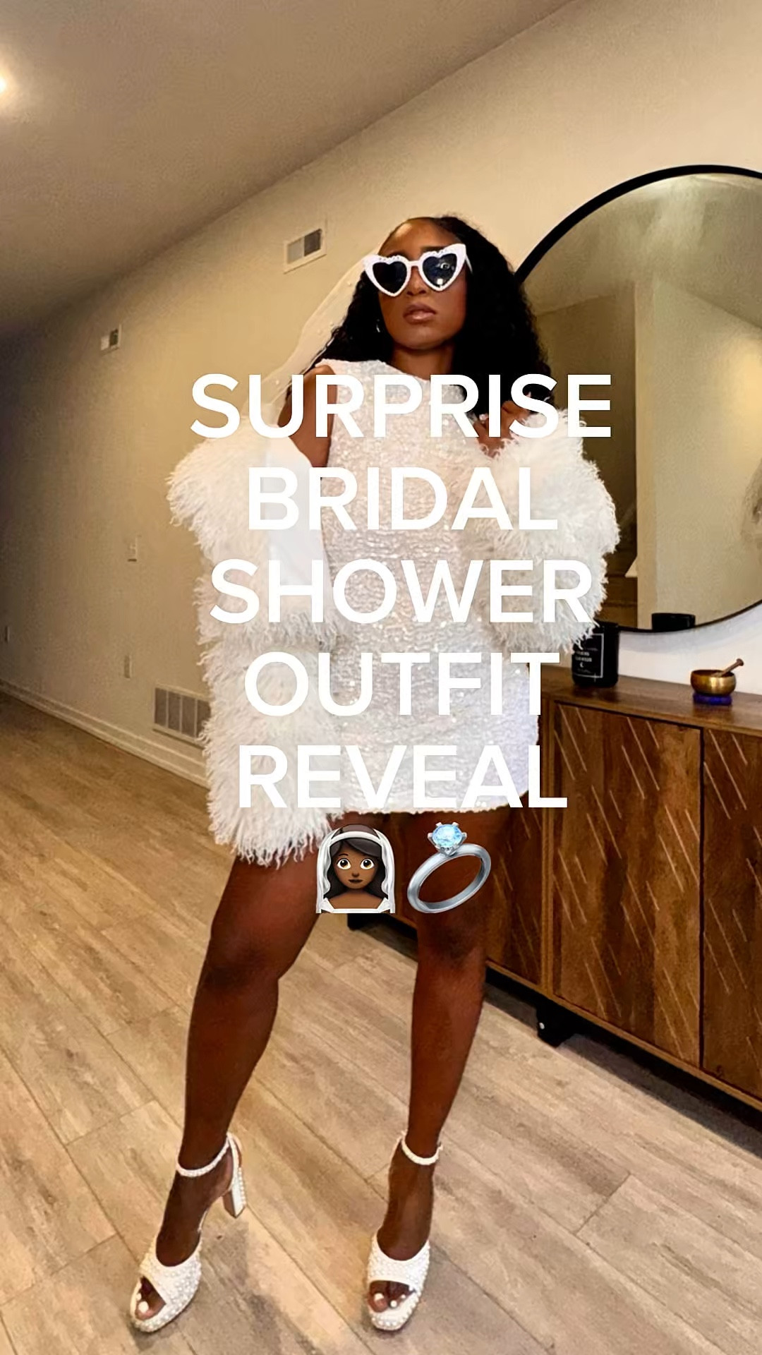 Surprise bridal shower outfit: unlocked 💍
I’m OBSESSED with this look . It’s giving everything a girl wants: sparkle, pearls, and faux fur ✨🤍 I’m wearing a size S in the dress, L in the jacket, 7.5 in the heels.  

#LTKootd #LTKgrwm #LTKWedding