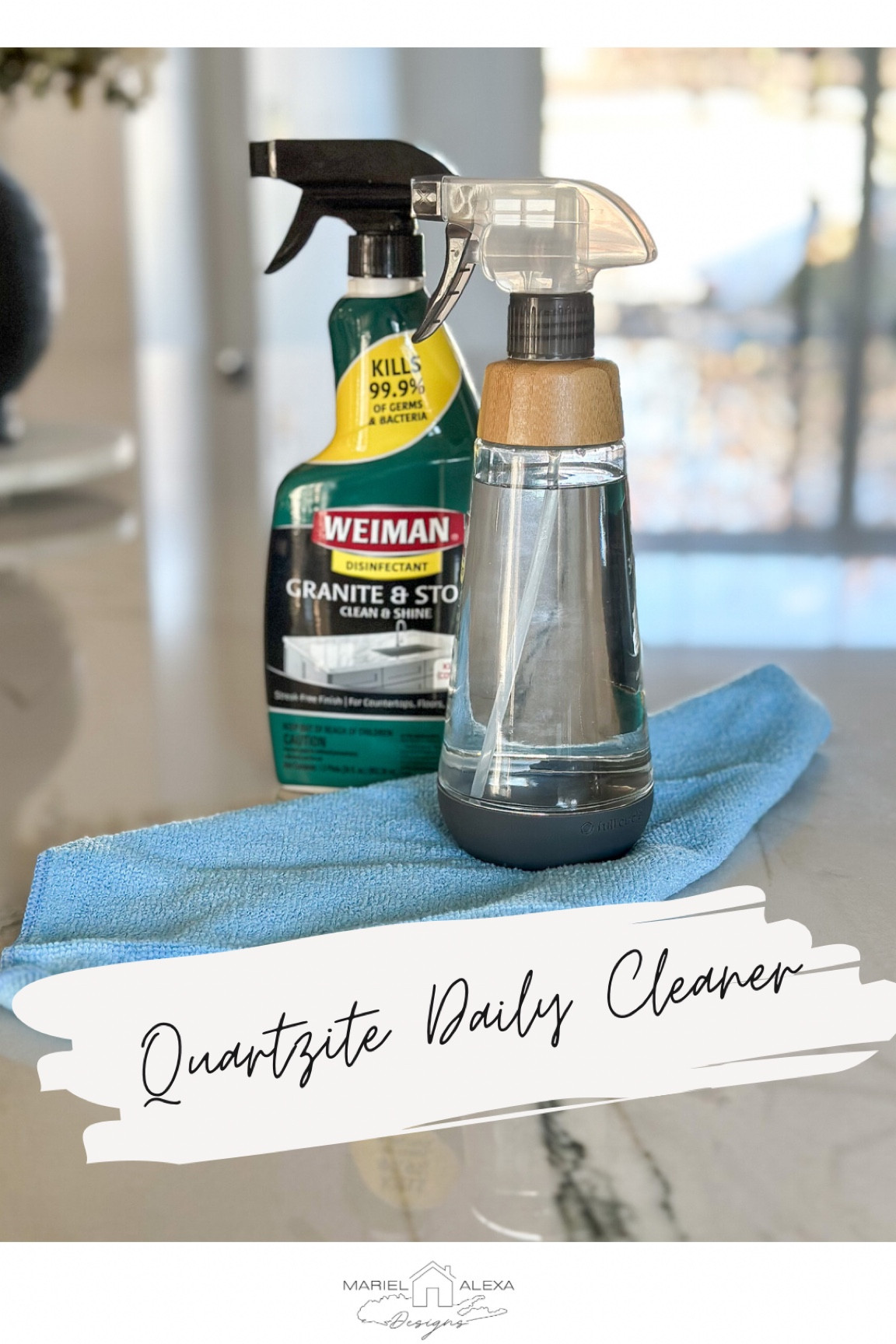 This is all I use to clean my (sealed) natural quartzite countertops! I pour the cleaning spray into a nicer bottle since I always have it out on my counter. Just spray and wipe away with a microfiber cloth. Also kills 99.9% of germs & bacteria! I use this at the end of the day and my countertops still look brand new 1 year later. 🤍

#LTKunder50 #LTKsalealert #LTKhome