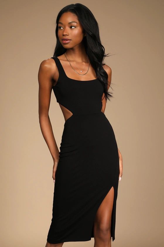 How I Feel Black Cutout Bodycon Midi Dress | Lulus