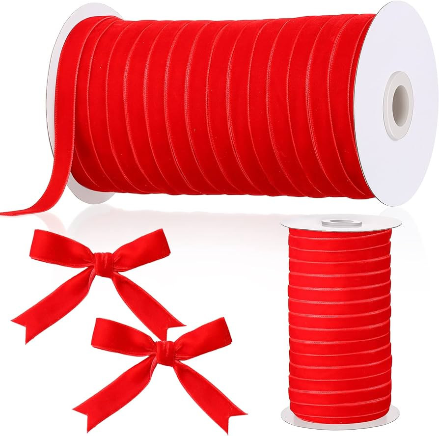 Chuangdi 3/8 Inch, 60 Yard Christmas Red Velvet Ribbon Wide Vintage Velvet Ribbons for Christmas ... | Amazon (US)