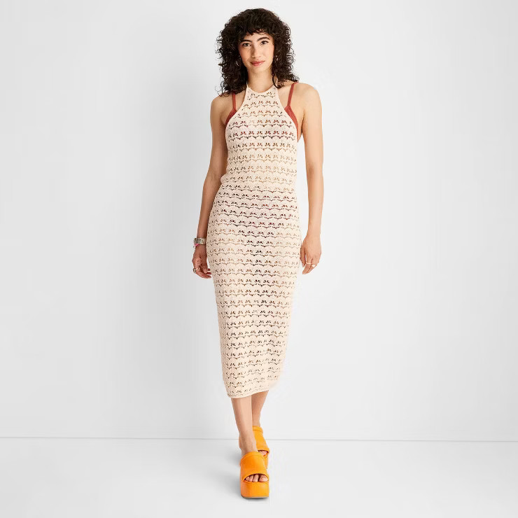 Women's Halter Tie Neck Open Knit Crochet Midi Dress - Future Collective™ with Alani Noelle | Target