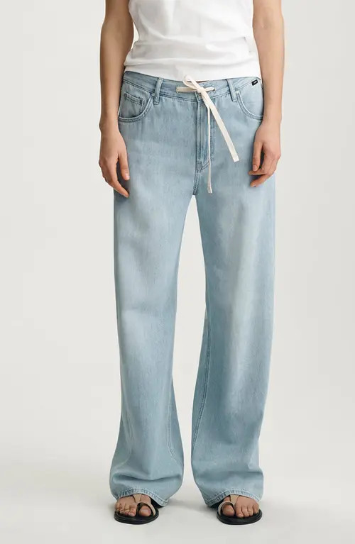 Mavi Jeans Nella Wide Leg Drawstring Jeans in Bleached Well Blue at Nordstrom, Size 28 32 | Nordstrom