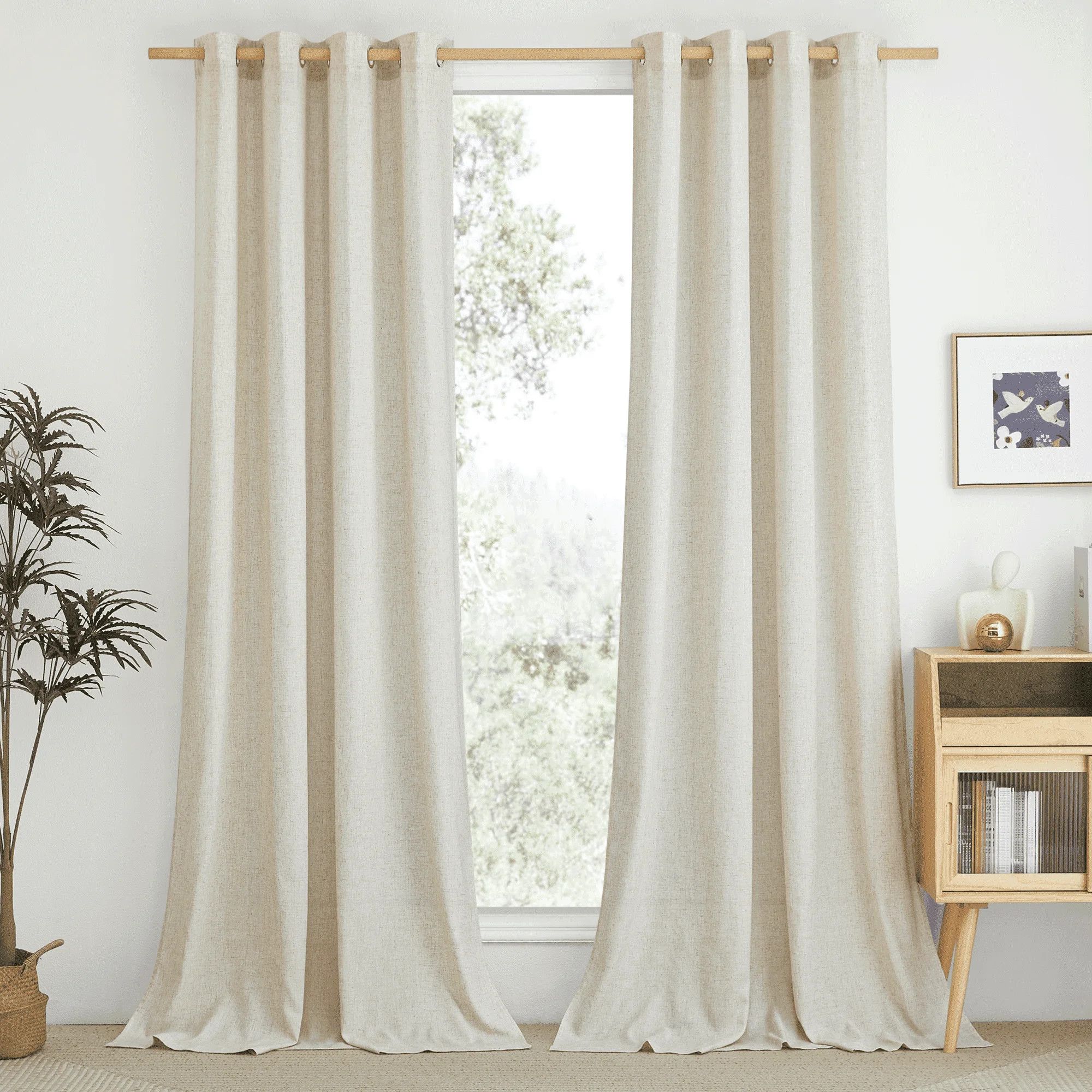 NICETOWN Linen Curtains for Living Room,  Natural Semi Sheer Thick Linen Drapes Light Filtering E... | Walmart (US)