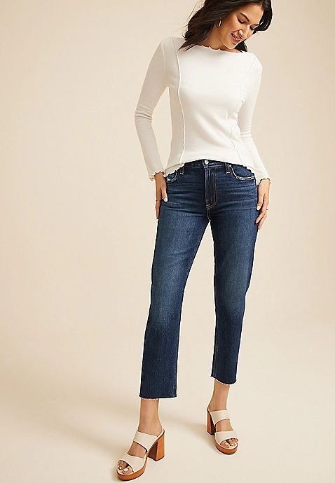 Goldie Blues™ Dark Cheeky Taper Ankle Jean | Maurices