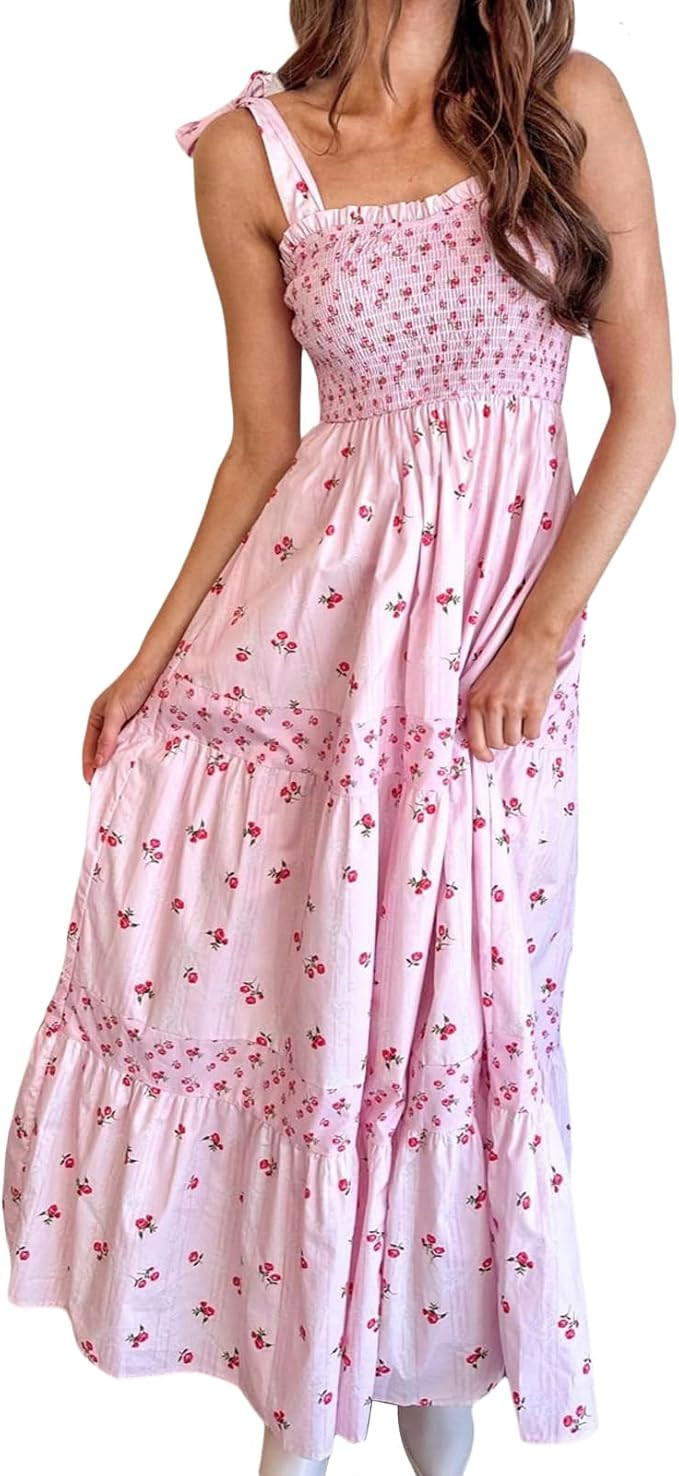 Women Boho Floral Maxi Dress Y2k Sleeveless Long Dress Print Spaghetti Strap A Line Dress Vacatio... | Amazon (US)